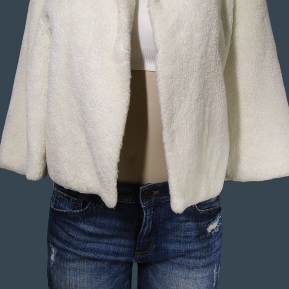 VTG 60s TEDDY Faux Fur Cream Cropped Glam Retro Coquette Short Fairy Jacket M - Picture 3 of 8